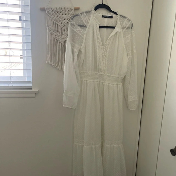 Lauren Ralph Lauren Black Label White Cottagecore Swiss Dot Midi Dress - Picture 2 of 11